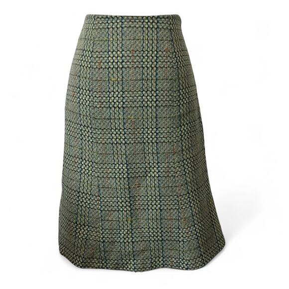 Cabi Tweed Plaid Skirt A-Line Green Wool Blend Lined Twee Ivy Preppy Womens Sz 2 - Picture 1 of 7